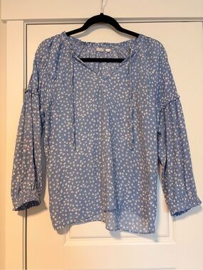 GAP Light Blue Floral Tie-Neck Peasant Blouse
